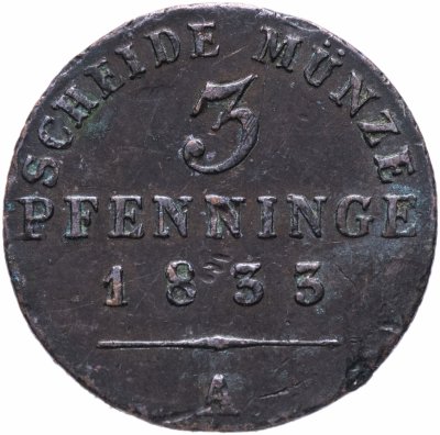 купить Пруссия 3 пфеннига 1833 А
