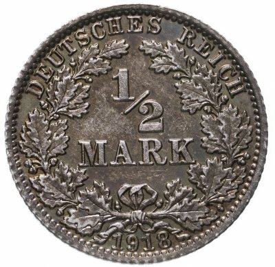 купить Германия 1/2 марки (mark) 1918 A знак монетного двора: "A" - Берлин