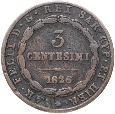 купить Сардиния 3 чентезимо 1826