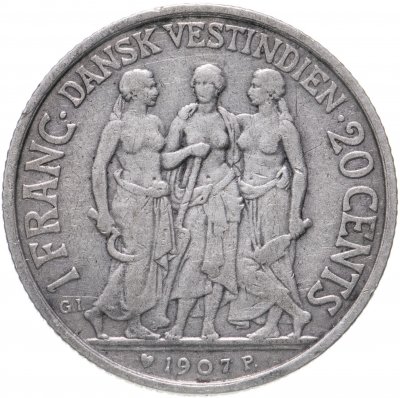 купить Датская Вест-Индия 1 франк - 20 центов 1907
