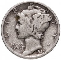 купить США 10 центов (дайм, one dime) 1939 Mercury Dime Без отметки монетного двора