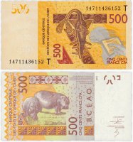 Купить Западная Африка 500 франков 2012 (Pick 819Ta) Литера T (Того)