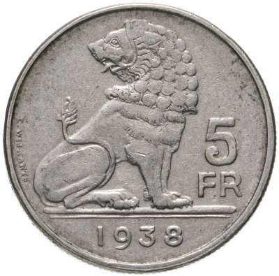 купить Бельгия 5 франков (francs) 1938