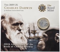 Купить Великобритания 2 фунта (pounds) 2009 "200 лет со дня рождения Чарльза Дарвина" (в буклете)
