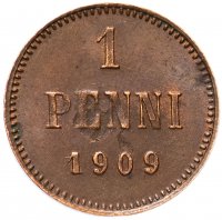 Купить 1 пенни (penny) 1909, монета для Финляндии