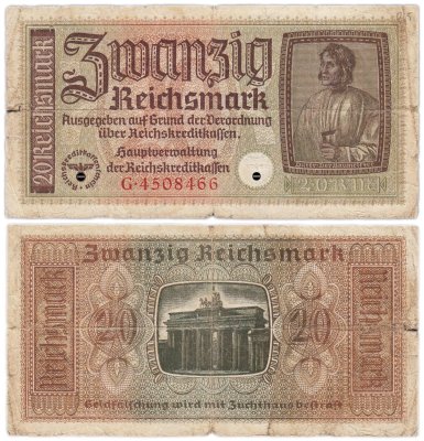 купить Германия 20 рейхсмарок 1940-1945 Немецкие оккупационные территории