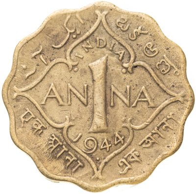 купить Британская Индия 1 анна (anna) 1944 • знак монетного двора: "•" - Бомбей