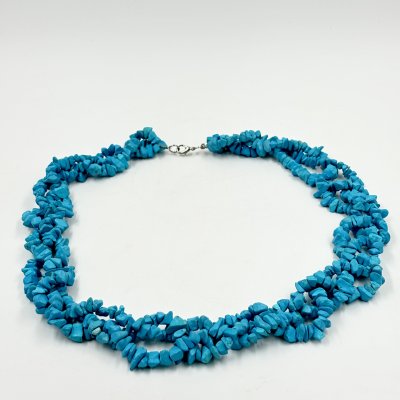 купить Бусы с бусинами различных форм и размеров на трех переплетенных нитях с имитацией бирюзы, искусственная бирюза, Азия, 1980-2000 гг.