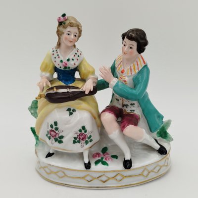 купить Статуэтка "Музицирование" ("Галантная сцена"), Reichmannsdorf Porcelain, фарфор, роспись, золочение, Германия, 1950-1972 гг.