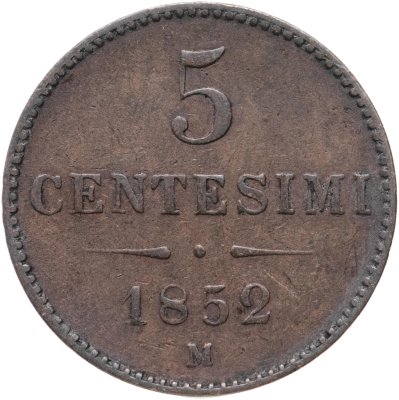 купить Ломбардия-Венеция 5 чентезимо 1852 М