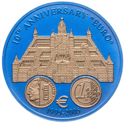 купить Либерия 5 долларов 2005 "10 лет введению евро - Испания" ниобий