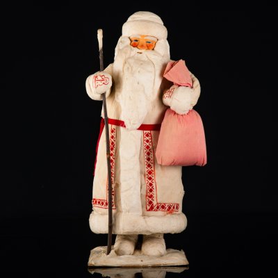 купить Игрушка под ёлку "Дед Мороз", Пушкинская фабрика "Ёлочных украшении", вата, дерево, бумага, папье-маше, клей, х/б ткань, раскраска, СССР, 1964-1982 гг.