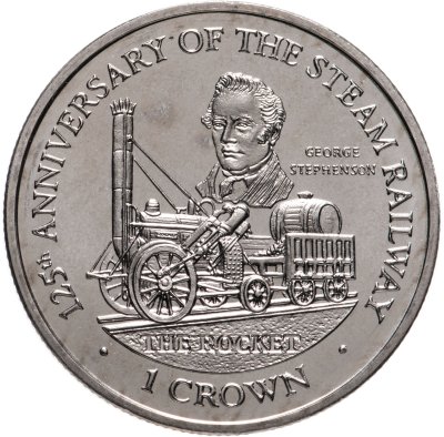 купить Остров Мэн 1 крона (crown) 1998 "125 лет паровой железной дороге - паровоз Ракета"