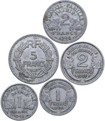 купить Франция набор монет для обращения (старый франк) 1941-1954 (5 штук)