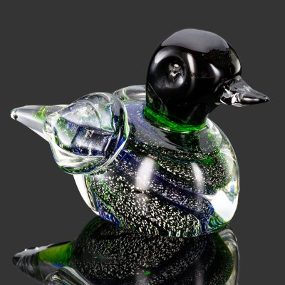 купить Статуэтка "Утка" сине-зеленого цвета, стекло, гутная техника, Silver Leaf (декоративная техника с добавлением серебряного листа), Муранское стекло, Италия, 1970-1990 гг.