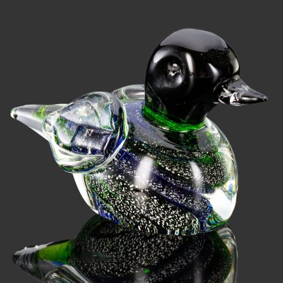 купить Статуэтка "Утка" сине-зеленого цвета, стекло, гутная техника, Silver Leaf (декоративная техника с добавлением серебряного листа), Италия, 1970-1990 гг.