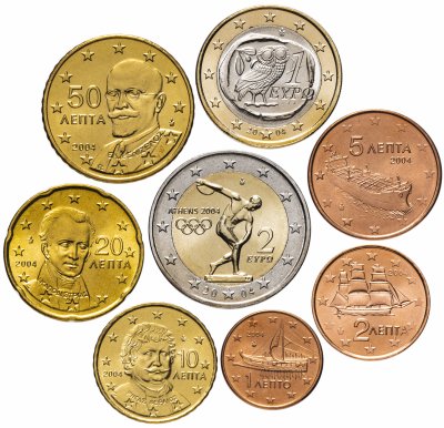 купить Греция полный годовой набор евро для обращения 2004 (8 штук, UNC, 2€ - юбилейная Дискобол)