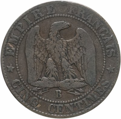 купить Франция 5 сантимов (centimes) 1854 B знак монетного двора: "B" - Руан