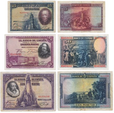 купить Набор Испания 25, 50 и 100 песет 1928 (3 боны)