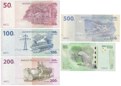 купить Конго набор банкнот 50, 100, 200, 500, 1000 франков 2022 года (5 штук) 3 последние цифры одинаковые