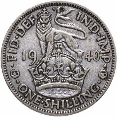 купить Великобритания 1 шиллинг (shilling) 1940 Английский шиллинг - лев, стоящий на короне