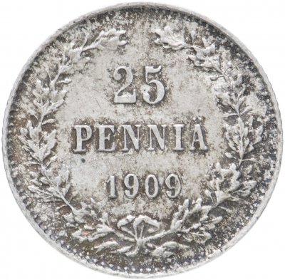 купить 25 пенни 1909 L, монета для Финляндии