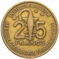 Купить Французская Западная Африка 25 франков (francs) 1957 (Того)