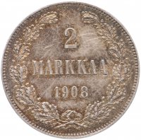 купить 2 марки (markkaa) 1908 L, монета для Финляндии