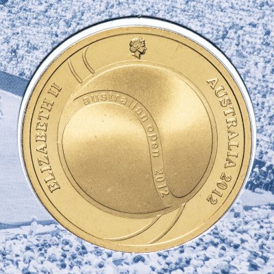 купить Австралия 5 долларов 2012 "100 лет Мужскому чемпионату Австралии по теннису" (в конверте, с маркой)