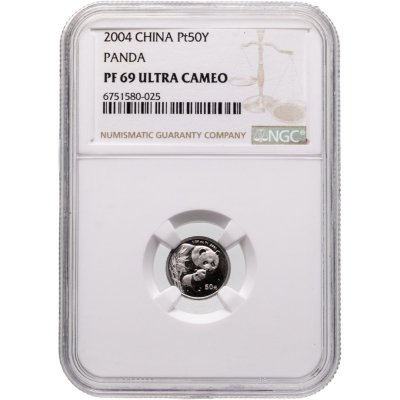купить Китай 50 юаней 2004 «Панда» в слабе NGC PF69 ULTRA CAMEO Платина 1/20 унции