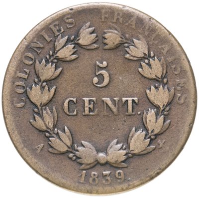купить Французские колонии 5 сантимов 1839 (Вест-Индия, Мартиника, Гваделупа)