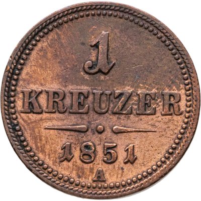 купить Австрия 1 крейцер (kreuzer) 1851, знак монетного двора "А" - Вена
