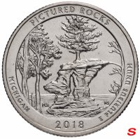 Купить США 1/4 доллара (25 центов, квотер) 2018 S — "Национальные озёрные побережья живописных камней" (41-й парк)