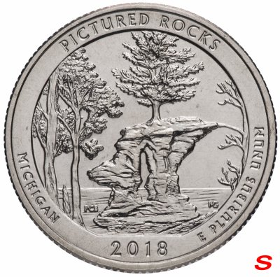 купить США 1/4 доллара (25 центов, квотер) 2018 S — "Национальные озёрные побережья живописных камней" (41-й парк)