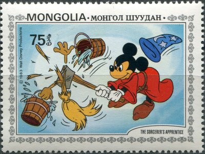 купить Монголия Почтовая марка 1983 "Микки орудует топором по метле"