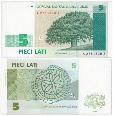 купить Латвия 5 лат 1996 (Pick 49a)
