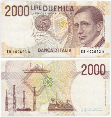 купить Италия 2000 лир 1990 года