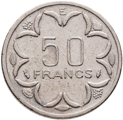 купить Центральная Африка (BEAC) 50 франков (francs) 1986 Отметка на реверсе "E" - Камерун
