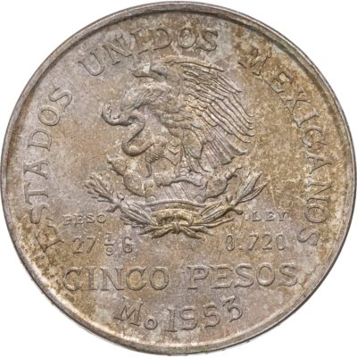 купить Мексика 5 песо (pesos) 1953 200 лет со дня рождения Мигеля Идальго-и-Костилья