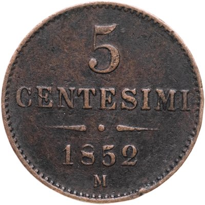 купить Ломбардия-Венеция 5 чентезимо 1852 М