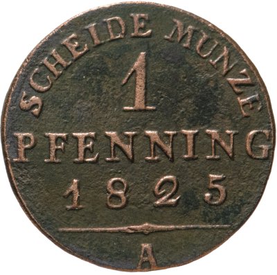 купить Германия, Пруссия 1 пфенниг 1825, знак монетного двора: "A" - Берлин