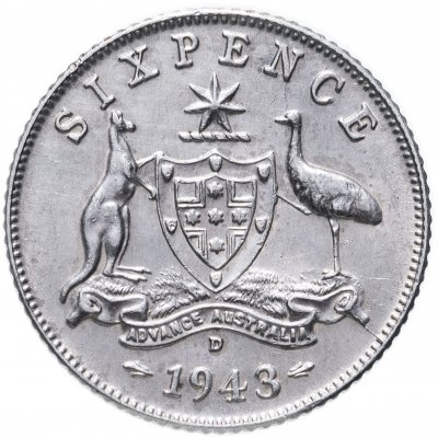 купить Австралия 6 пенсов (pence) 1943 D знак монетного двора: "D" - Денвер