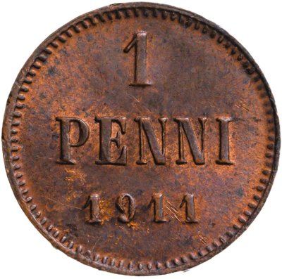 купить 1 пенни (pennу) 1911 монета для Финляндии