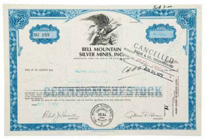 купить Акция США BELL MOUNTAIN SILVER MINES, INC., 1972 г.