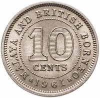 купить Малайя и Британское Борнео 10 центов (cents) 1961 Без отметки монетного двора