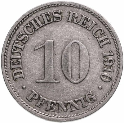 купить Германия 10 пфеннигов 1910 знак монетного двора: "G" - Карлсруэ