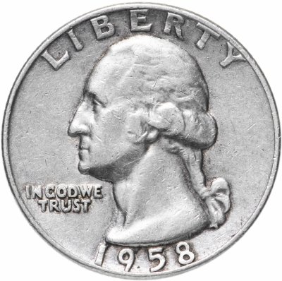 купить США 25 центов (квотер, 1/4 доллара, quarter dollar) 1958 D Washington Quarter знак монетного двора: "D" - Денвер