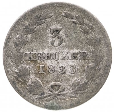 купить Германия, Баден 3 крейцера (kreuzer) 1833