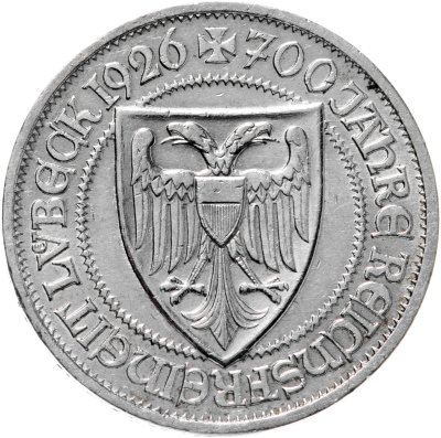 купить Веймарская республика 3 рейхсмарки 1926 А "700 лет городу Любек"