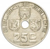 Купить Бельгия 25 сантимов 1939-1940 Надпись - 'BELGIQUE - BELGIE'